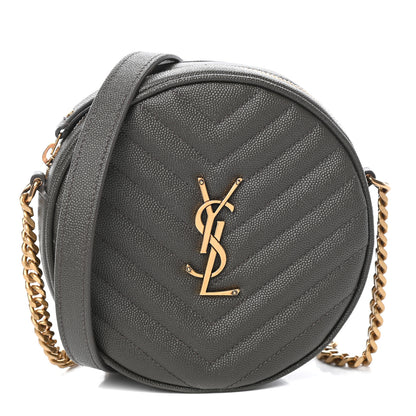 Saint Laurent Grain De Poudre Matelasse Chevron Quilted Round Vinyle Camera Bag Pebble 1 of 8