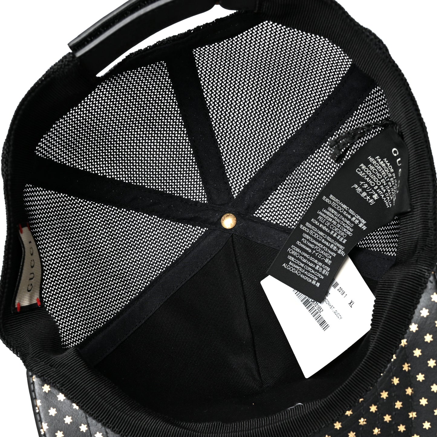 X SEGA Calfskin GUCCY Stars Baseball Hat XL Black Gold