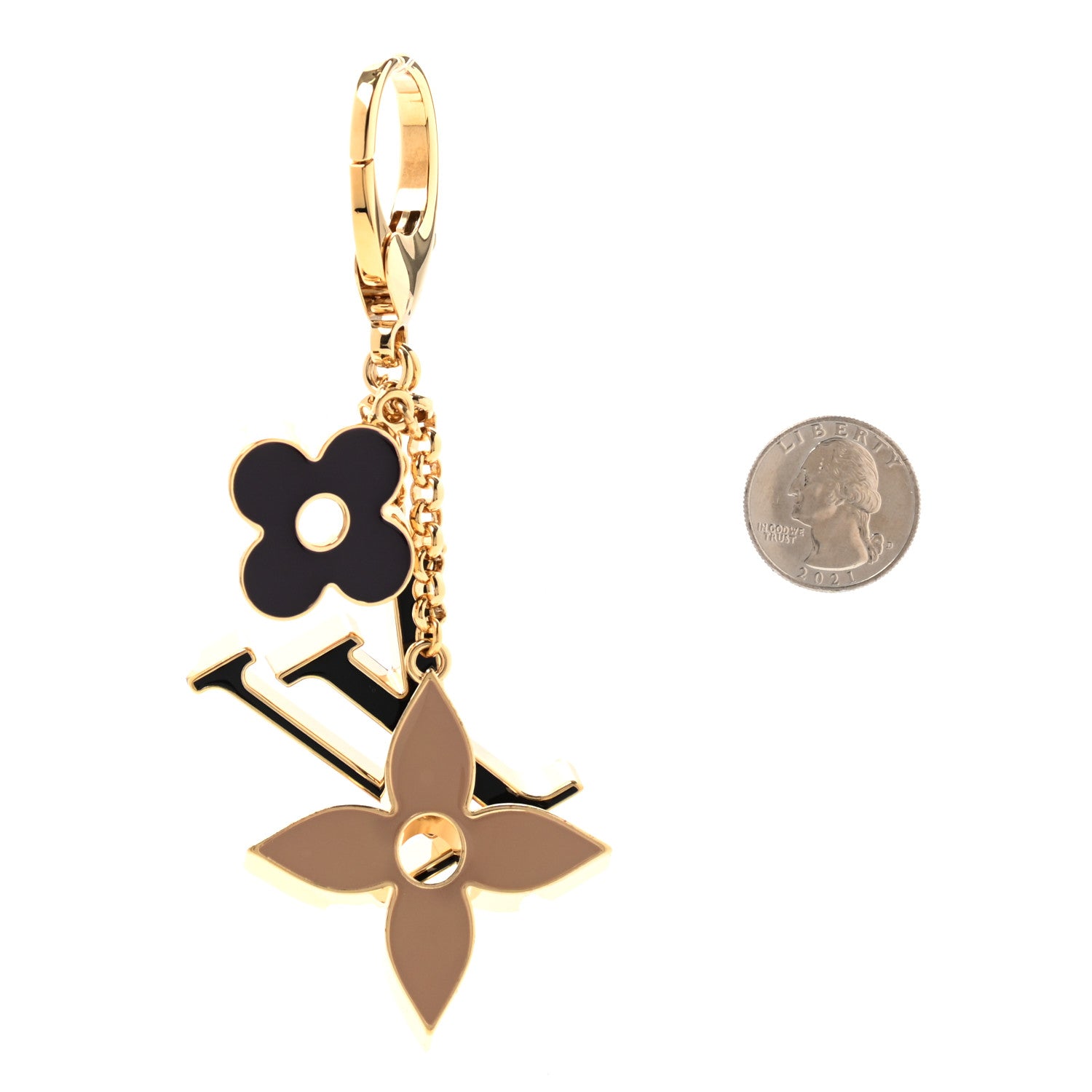 Louis Vuitton Metal Enamel Fleur De Monogram Bag Charm Dore 2 of 5
