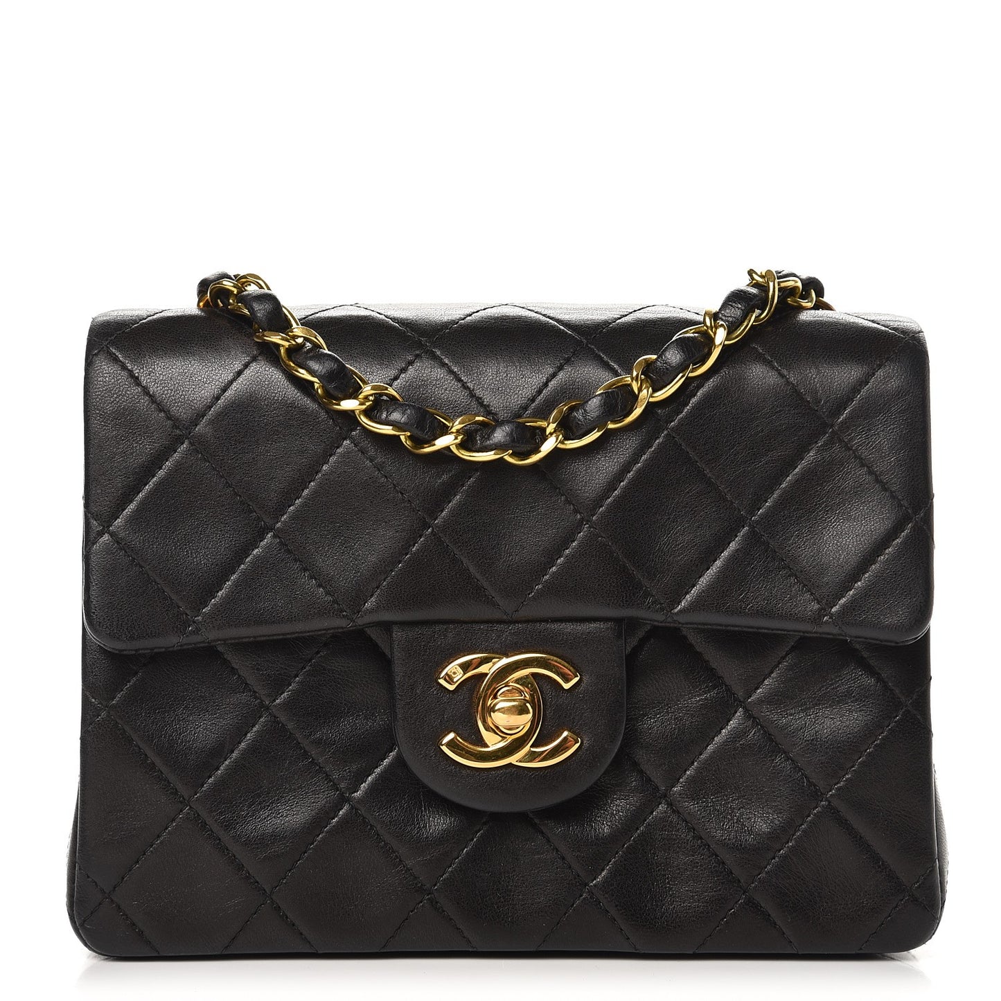 Lambskin Quilted Mini Square Flap Black