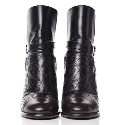 Chanel Calfskin Quilted Cap Toe Boots 36.5 Black Brown 3 of 14