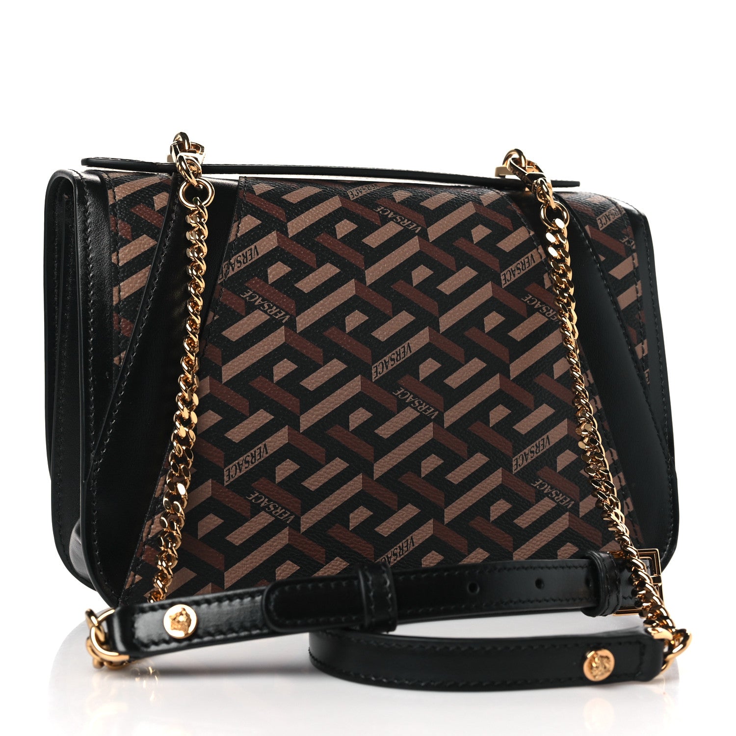 Versace Coated Canvas La Greca Signature Shoulder Bag Black 3 of 9