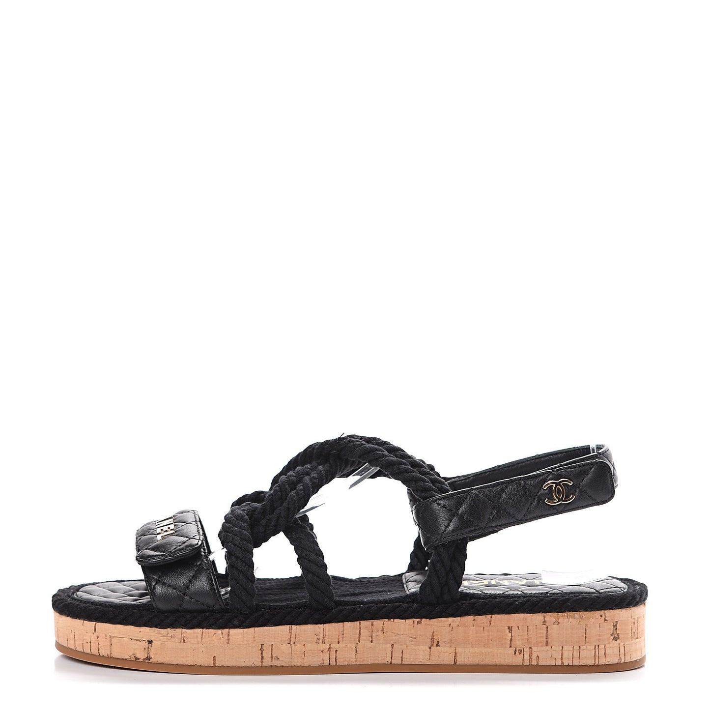 Cord Lambskin Quilted Logo Sandals 41 Black