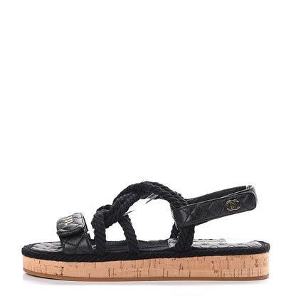 Chanel Cord Lambskin Quilted Logo Sandals 41 Black 1 of 10