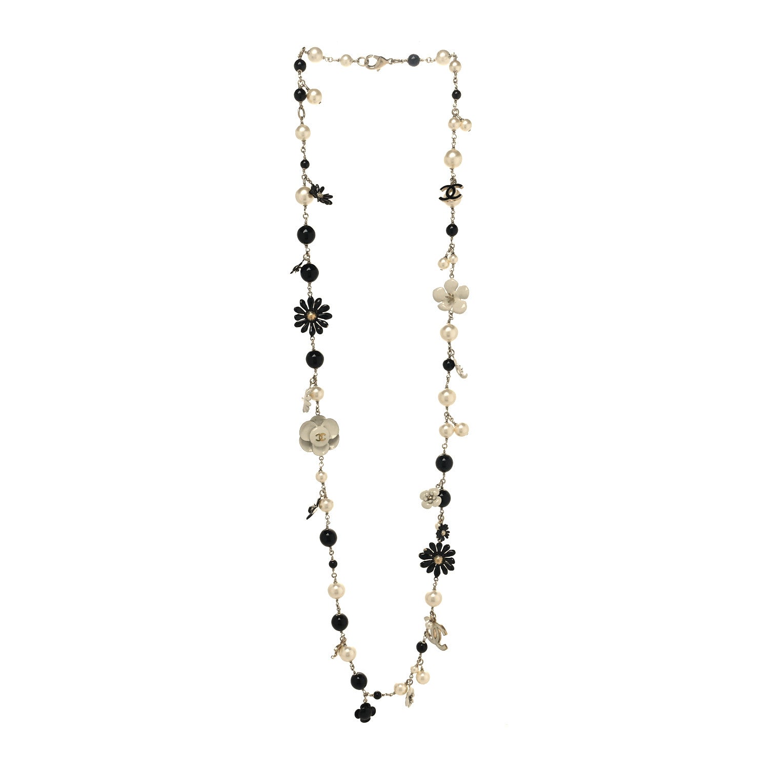 Chanel Pearl Camellia CC Long Necklace Gold Black 3 of 5