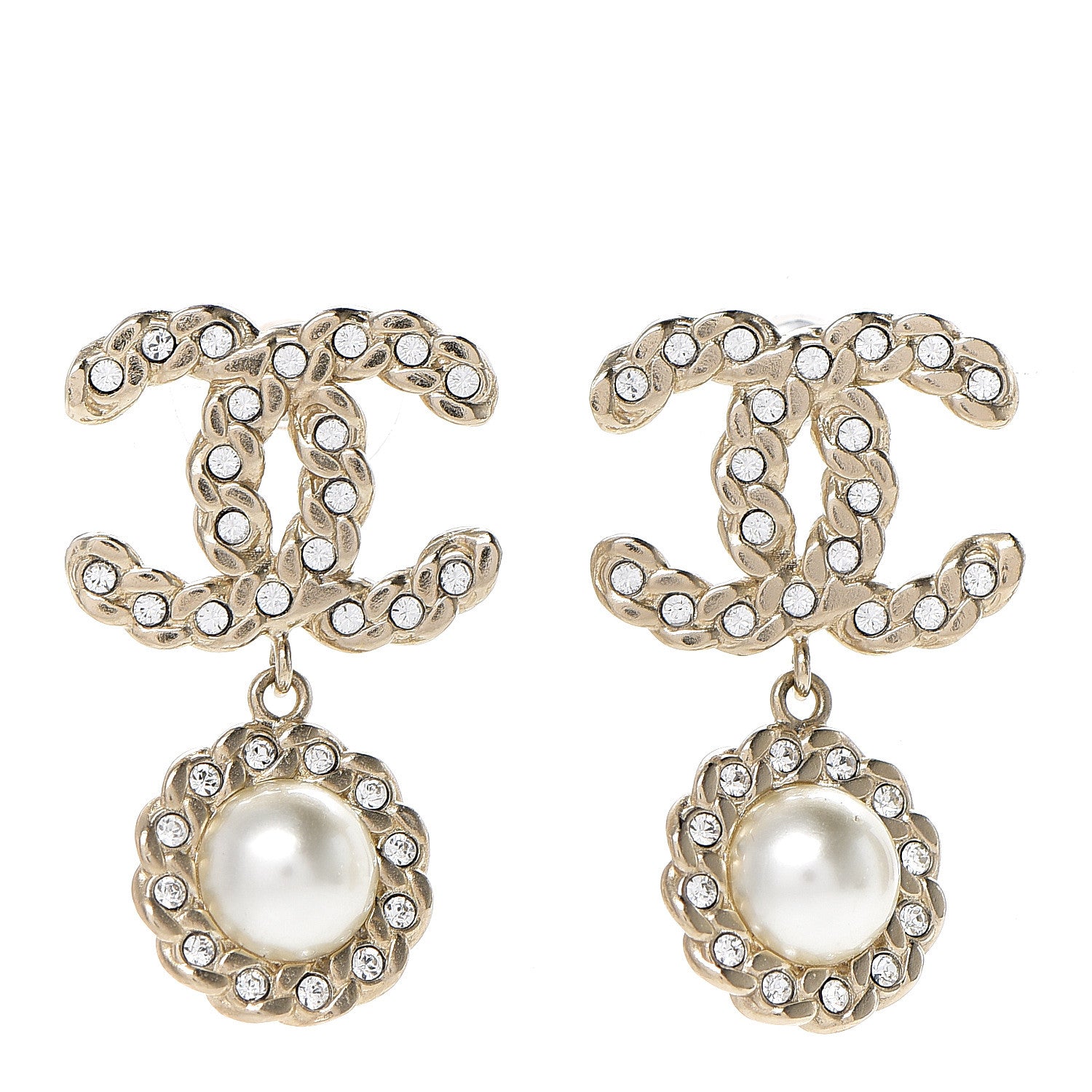 Chanel Crystal Pearl Pearls Coronation CC Drop Earrings Gold 1 of 4