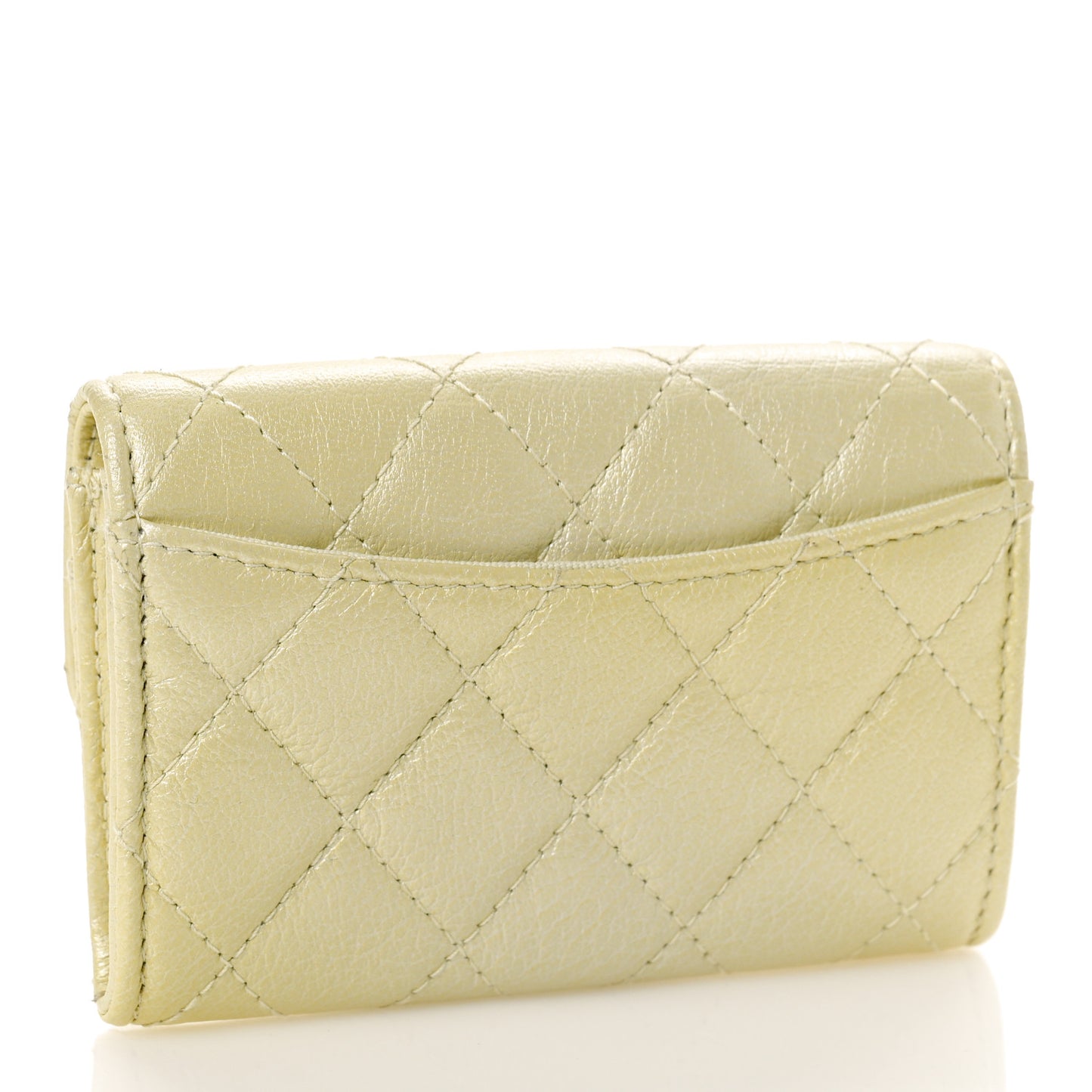 Cloudy Pearly Goatskin Quilted Flap Card Holder Wallet Light Yellow