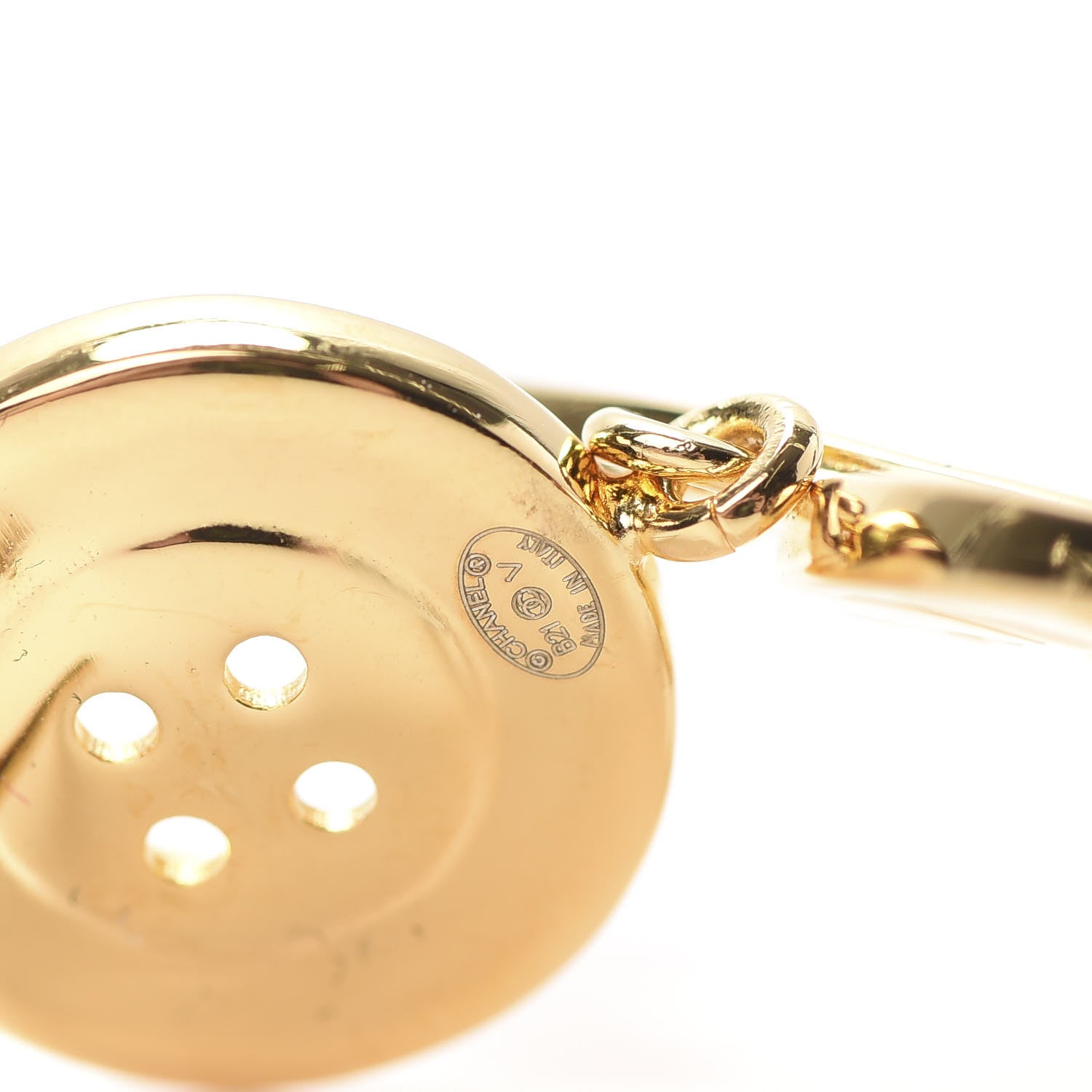 Chanel Metal Large Paris Button Earrings Gold 4 of 5