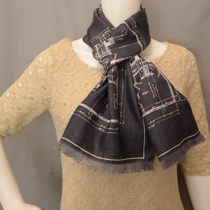 Louis Vuitton Silk Floor Plan Print Scarf Blue 2 of 5