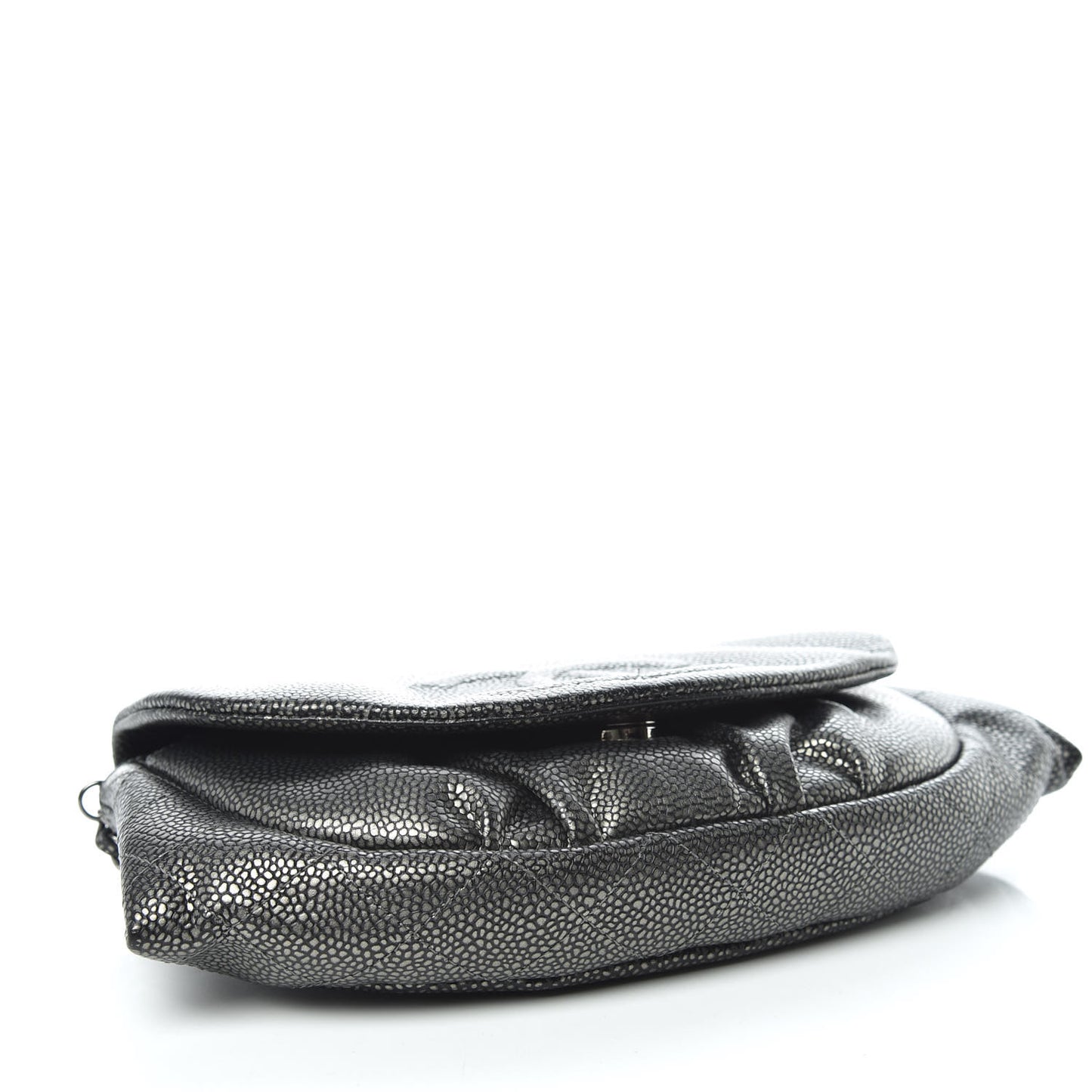 Metallic Caviar Half Moon Wallet On Chain WOC Dark Silver