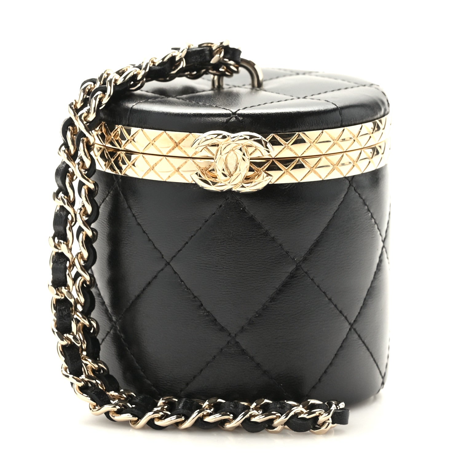 Chanel Metal Lambskin Quilted Mini Lock Frame Vanity Clutch Black 1 of 11