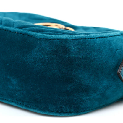 Gucci Velvet Matelasse Small GG Marmont Chain Shoulder Bag Pavone Cyan 9 of 9