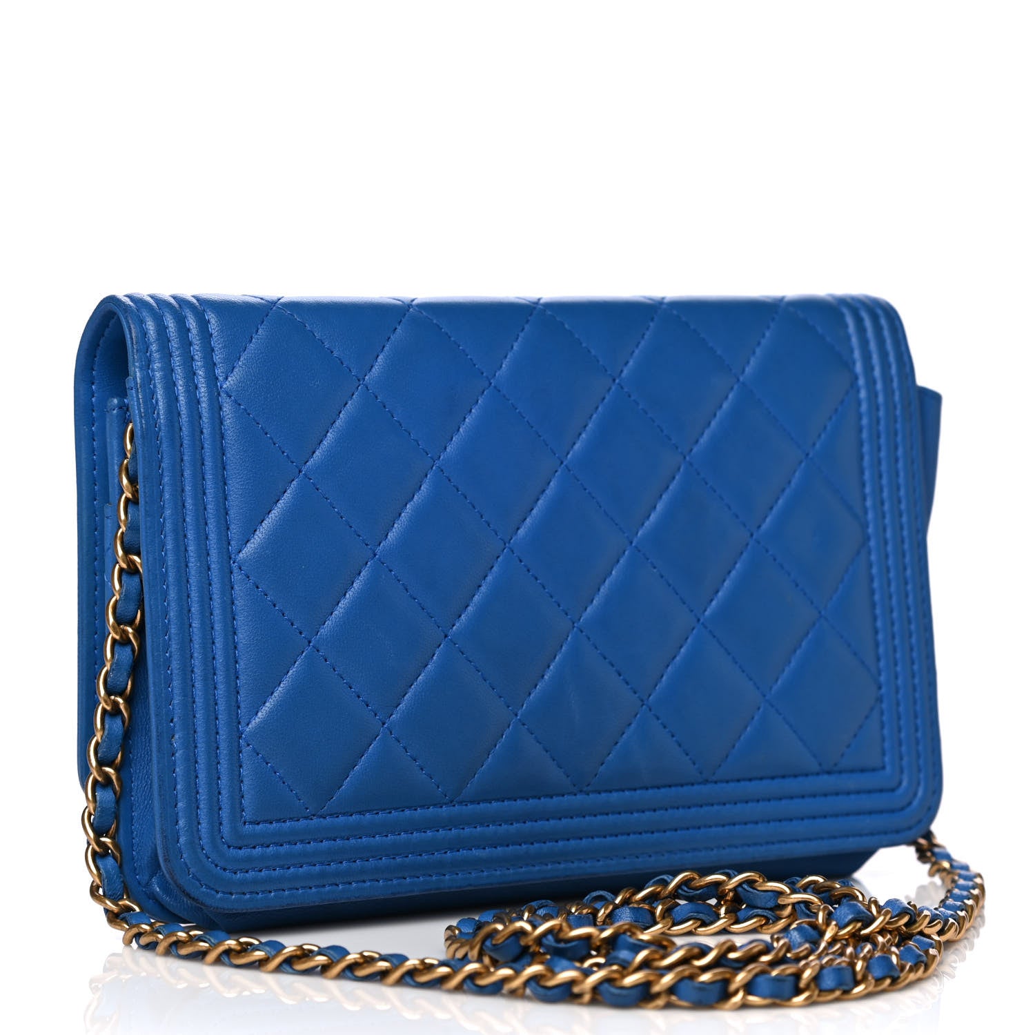 Chanel Lambskin Quilted Boy Wallet On Chain WOC Blue 8 of 13