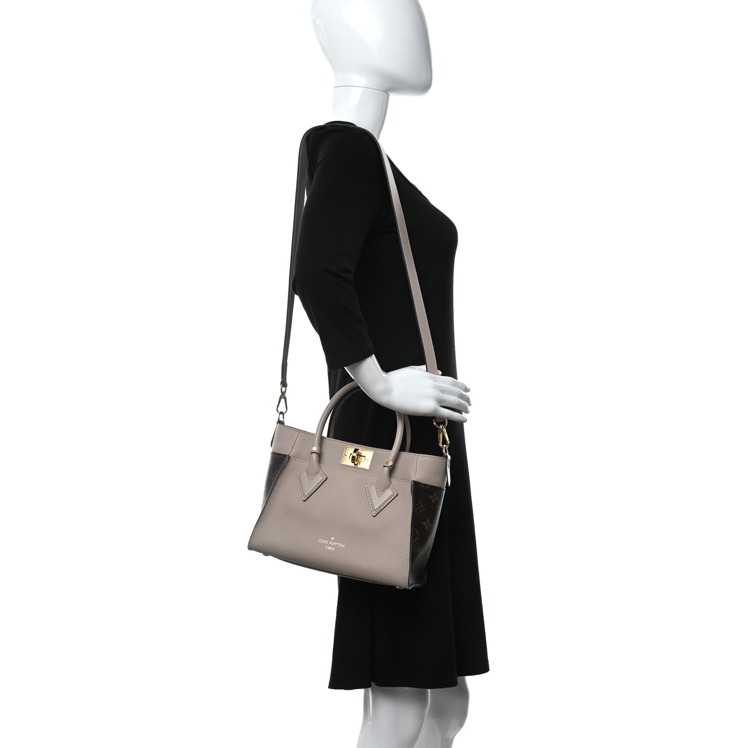 Louis Vuitton Calfskin Monogram On My Side PM Greige 2 of 10