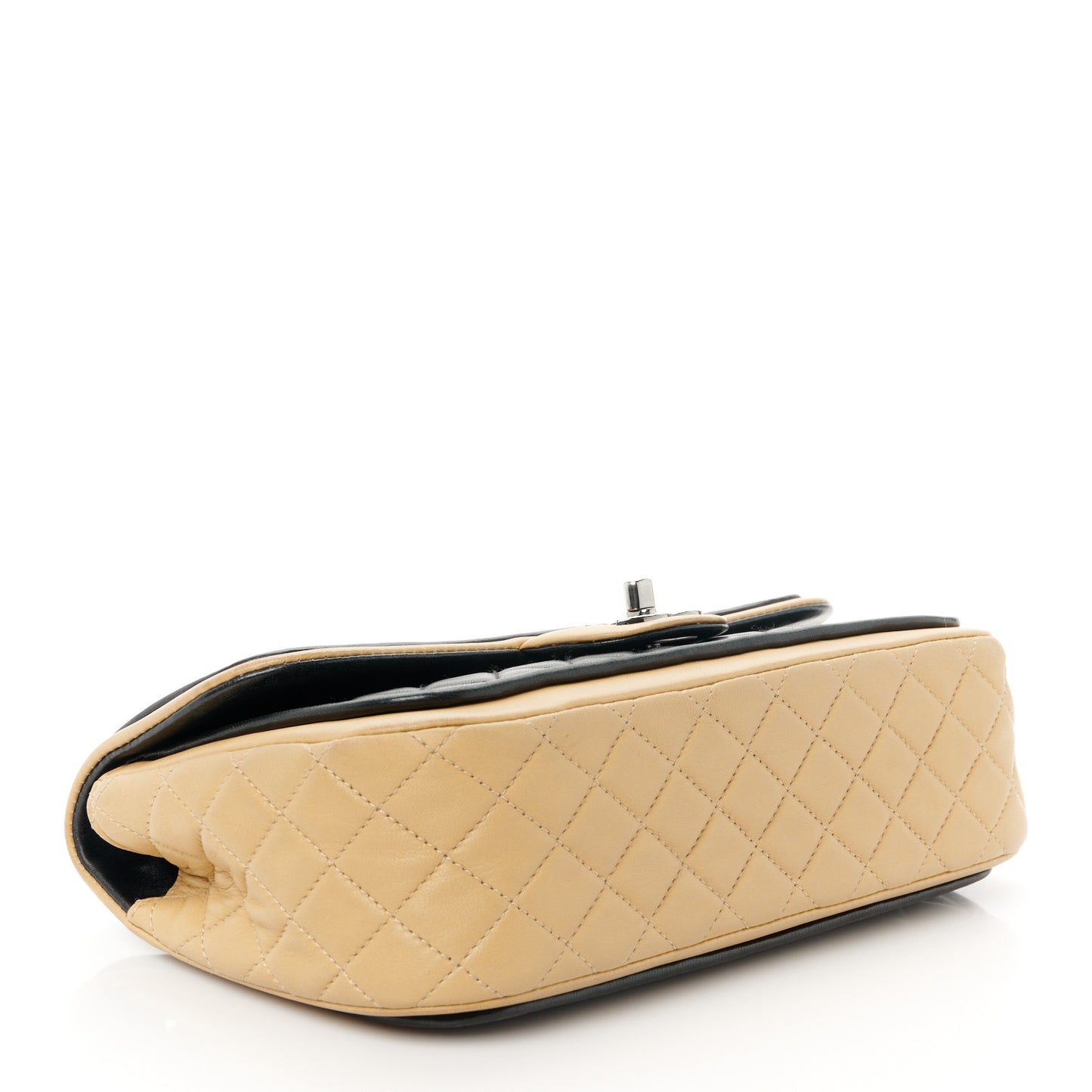 Lambskin Quilted Jumbo Classic Twist Flap Bag Black Beige