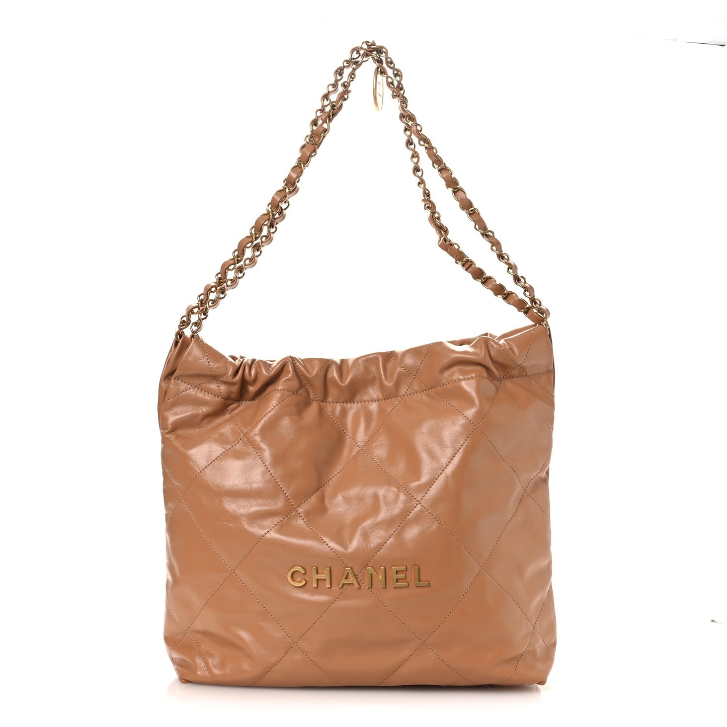Shiny Calfskin Quilted Small Chanel 22 Beige