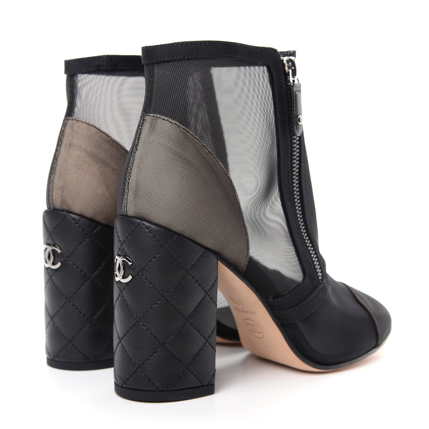 Chanel Mesh Grosgrain Cap Toe Short Boots 37.5 Beige Black 4 of 11