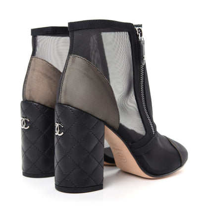 Chanel Mesh Grosgrain Cap Toe Short Boots 37.5 Beige Black 4 of 11