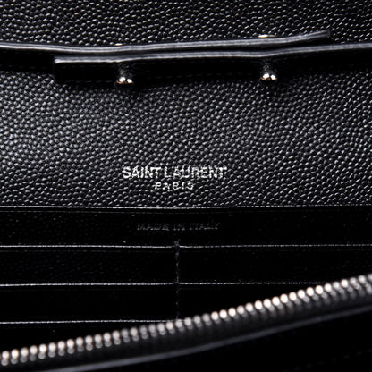 Saint Laurent Grain De Poudre Matelasse Chevron Monogram Chain Wallet Black 6 of 9