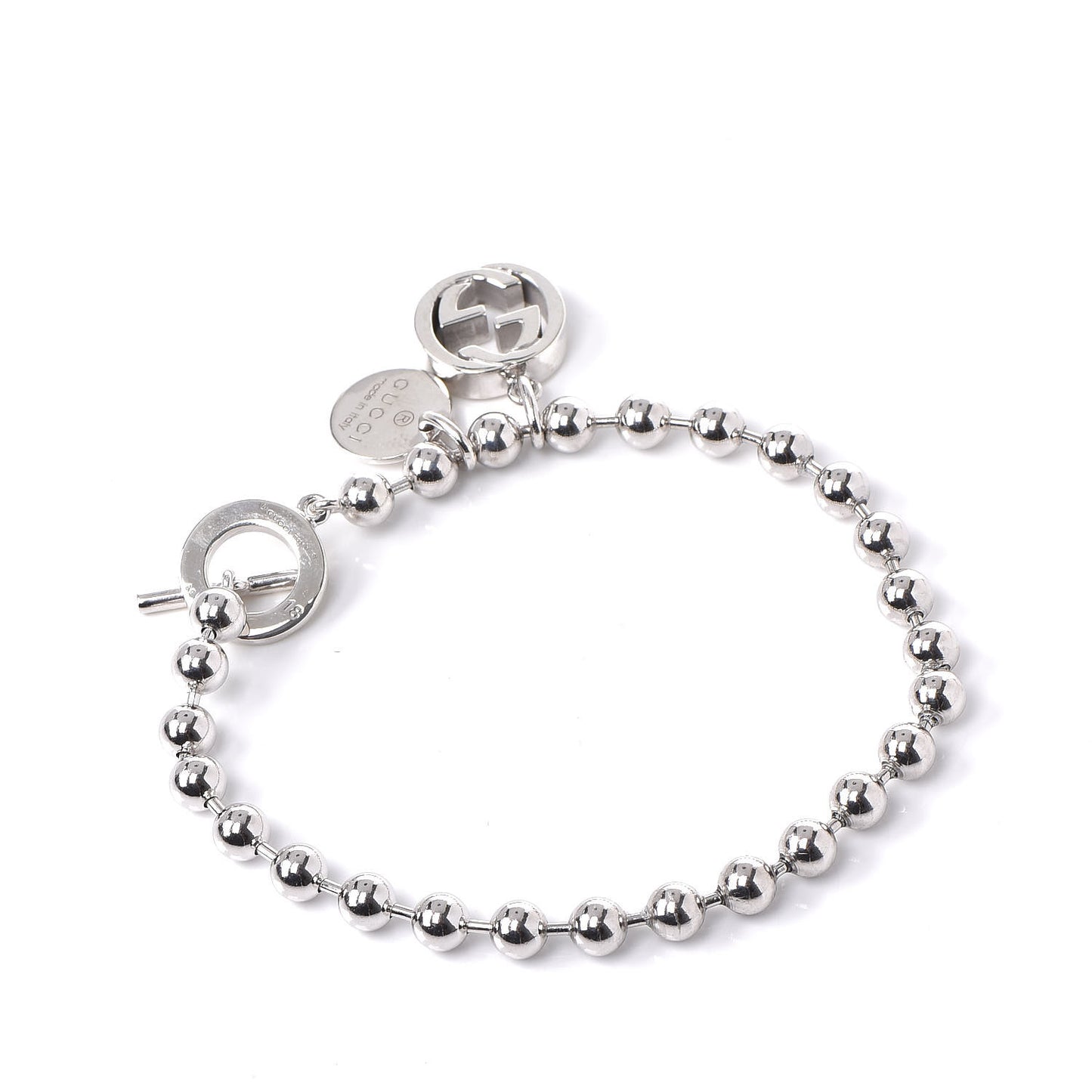 Sterling Silver Boule Bead Charm Toggle Bracelet