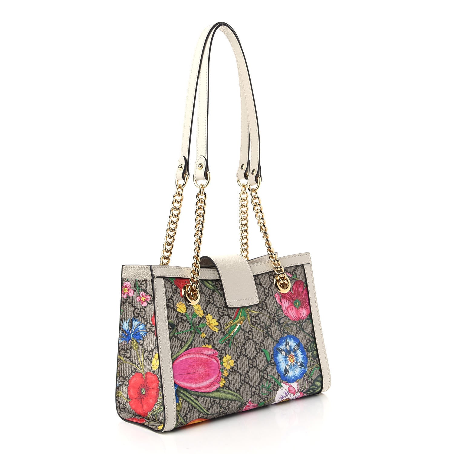 Gucci GG Supreme Monogram Flora Textured Calfskin Small Padlock Tote Beige Ebony Multicolor Mystic White 3 of 9