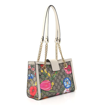 Gucci GG Supreme Monogram Flora Textured Calfskin Small Padlock Tote Beige Ebony Multicolor Mystic White 3 of 9