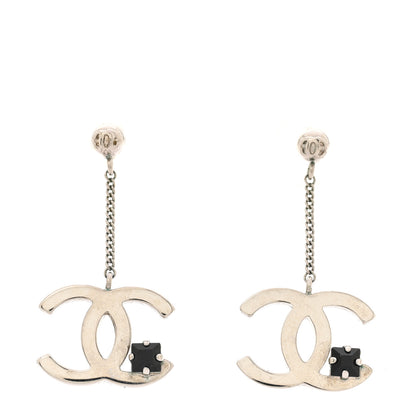 Chanel Crystal CC Dangle Earrings Silver Black 1 of 5