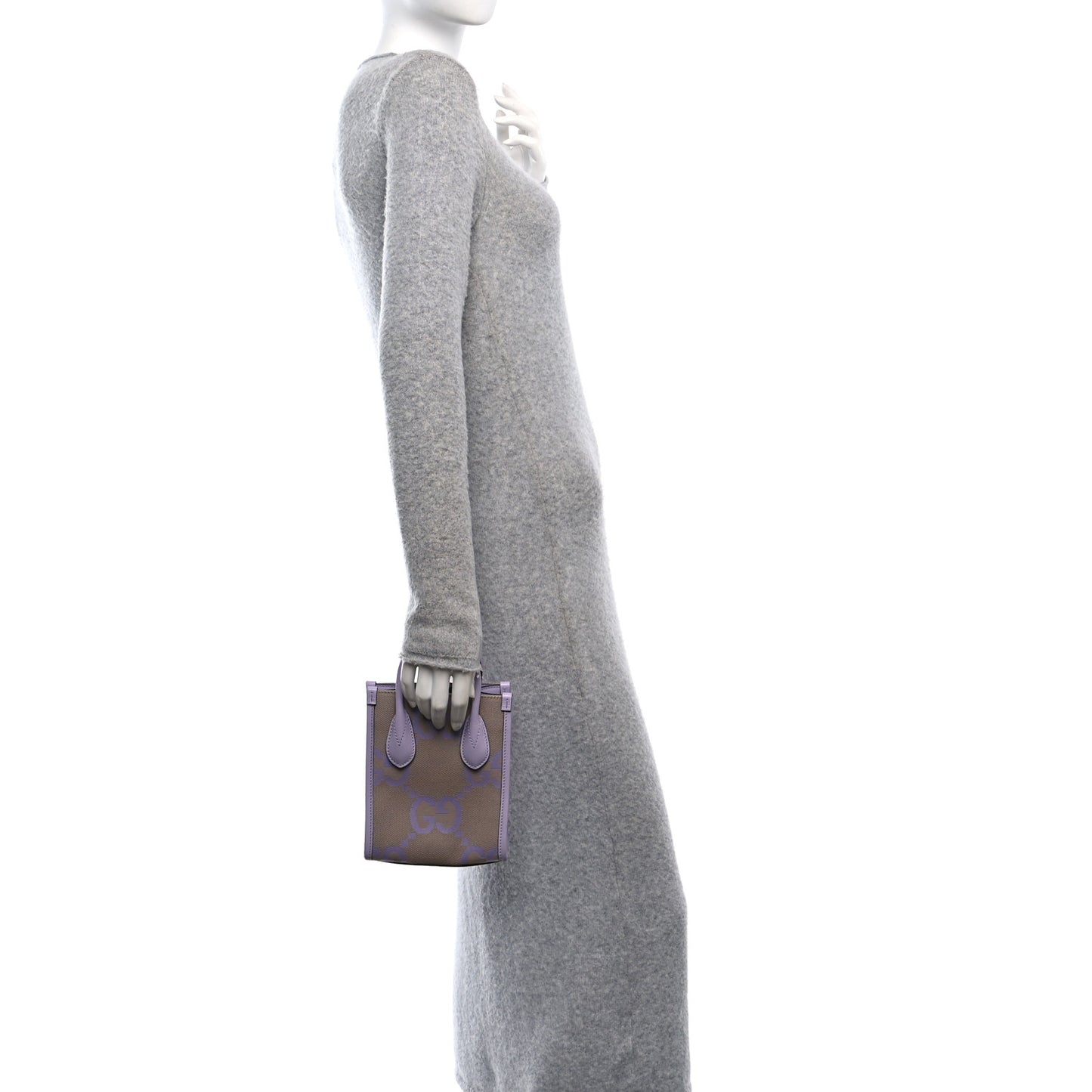 Monogram Jumbo GG Textured Dollar Calfskin Mini Tote Bag Beige Lapis
