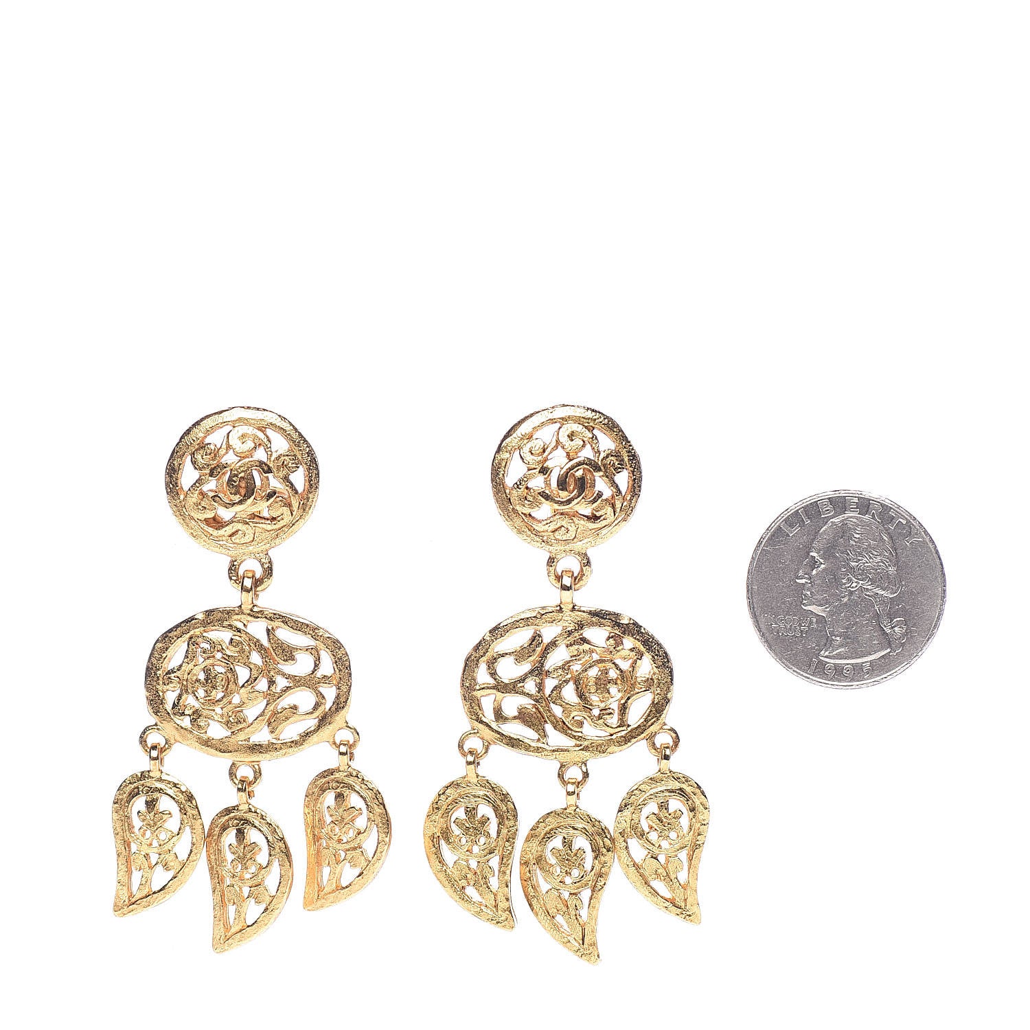 Chanel CC Large Drop Clip On Earrings Gold 2 of 5