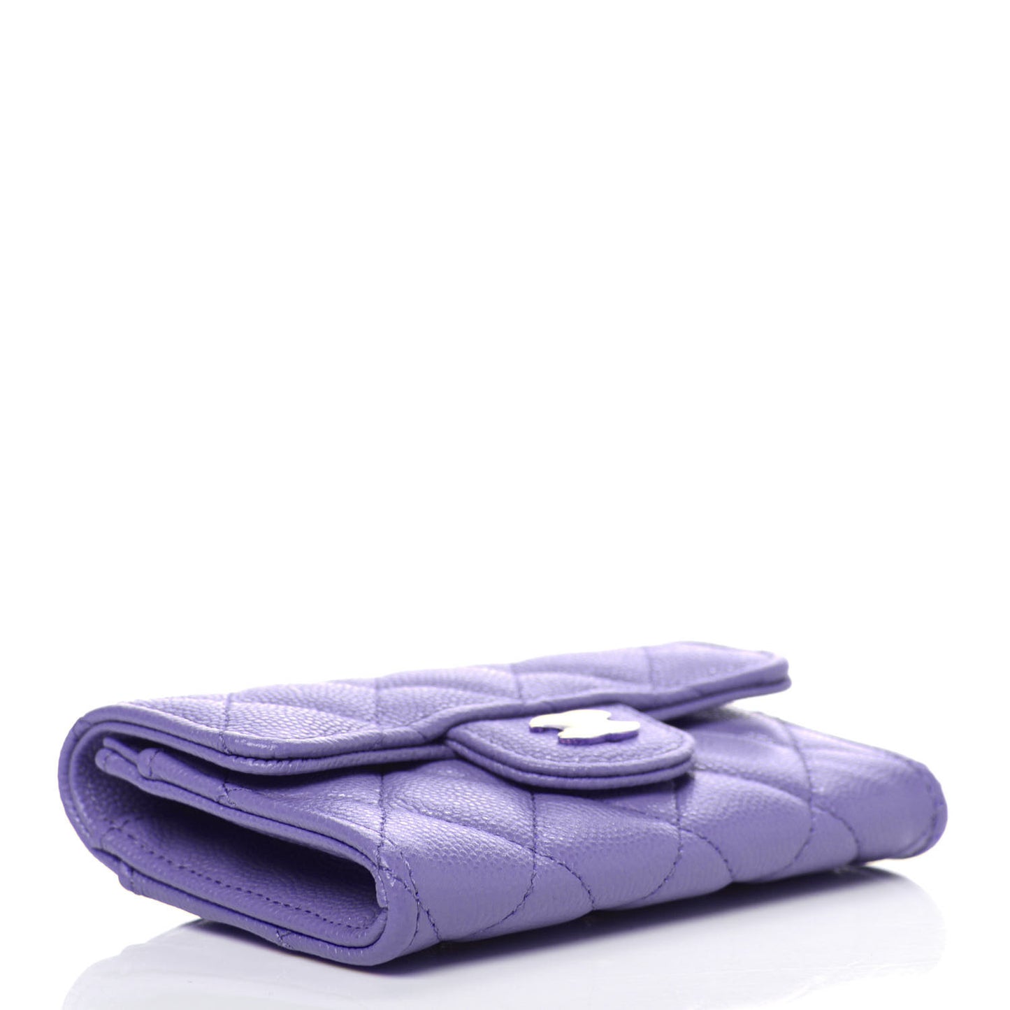 Caviar Quilted Flap Card Holder Wallet Purple