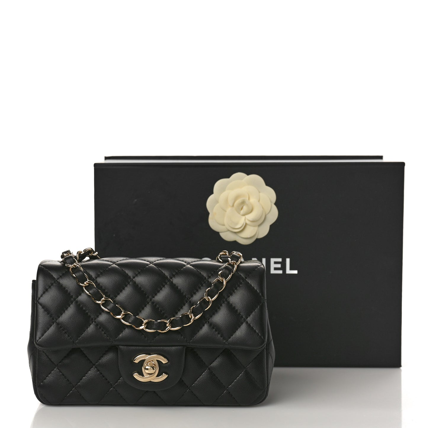 Lambskin Quilted Mini Rectangular Flap Black