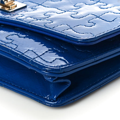 Chanel Crackled Patent Calfskin Puzzle Reissue Wallet On Chain WOC Blue 10 of 15