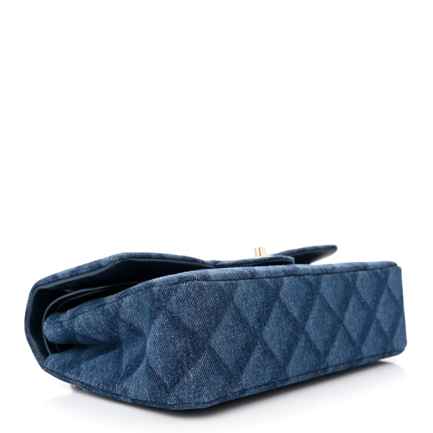 Printed Denim Quilted Medium Double Flap Dark Blue