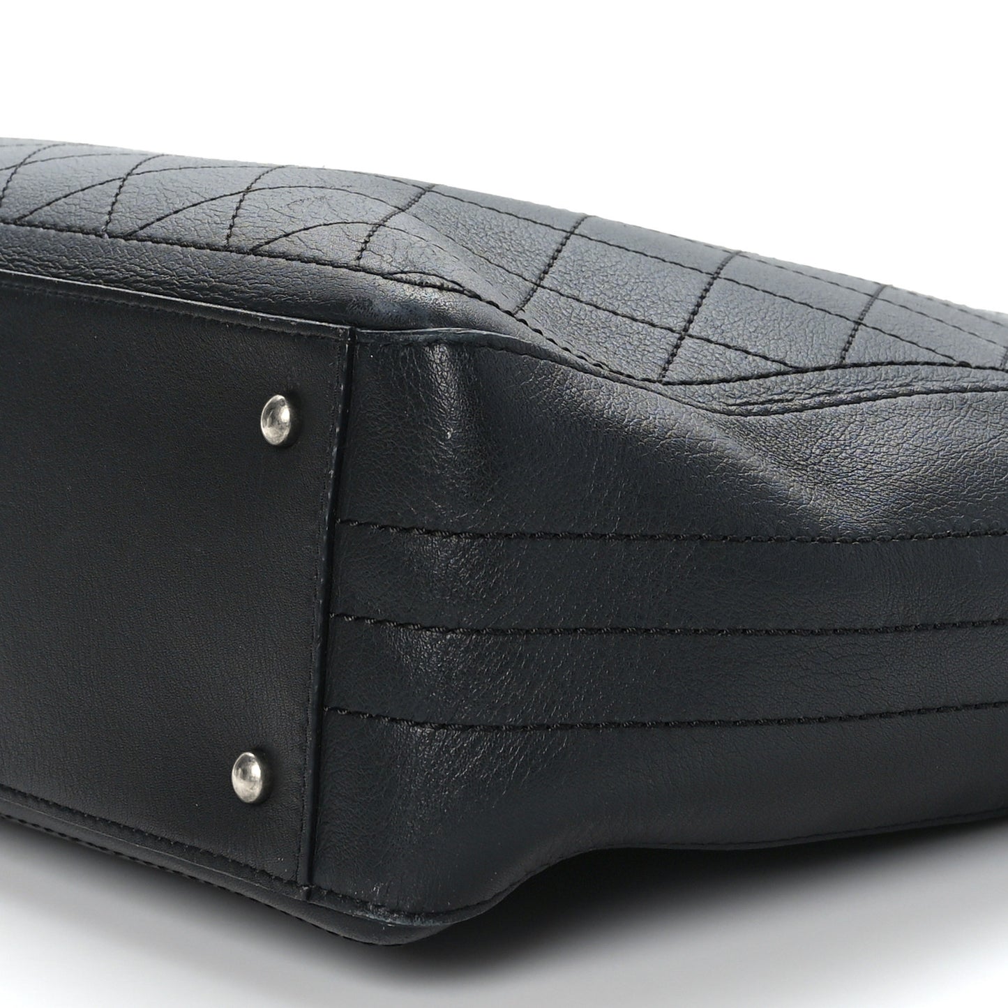 Bullskin Stitched Bi-Color Large Shopping Tote Black