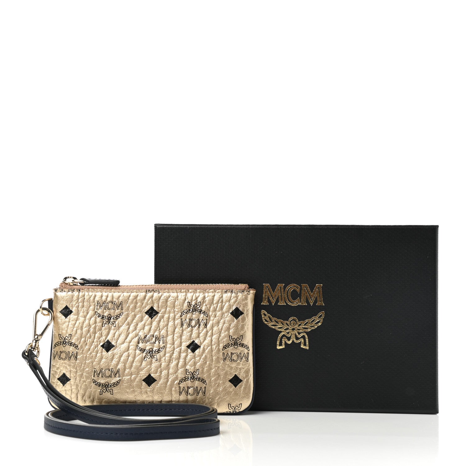 MCM Metallic Visetos Zip Pouch Gold 8 of 8