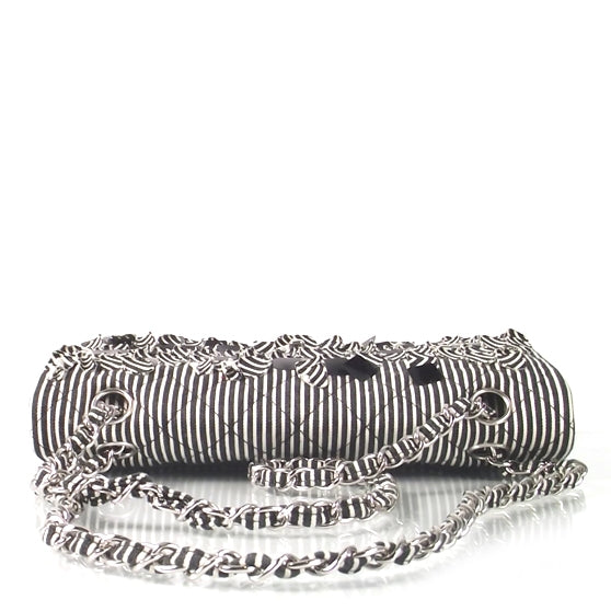 Canvas Sequin Stripe Medium Double Flap Black White