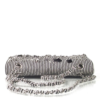 Chanel Canvas Sequin Stripe Medium Double Flap Black White 4 of 9