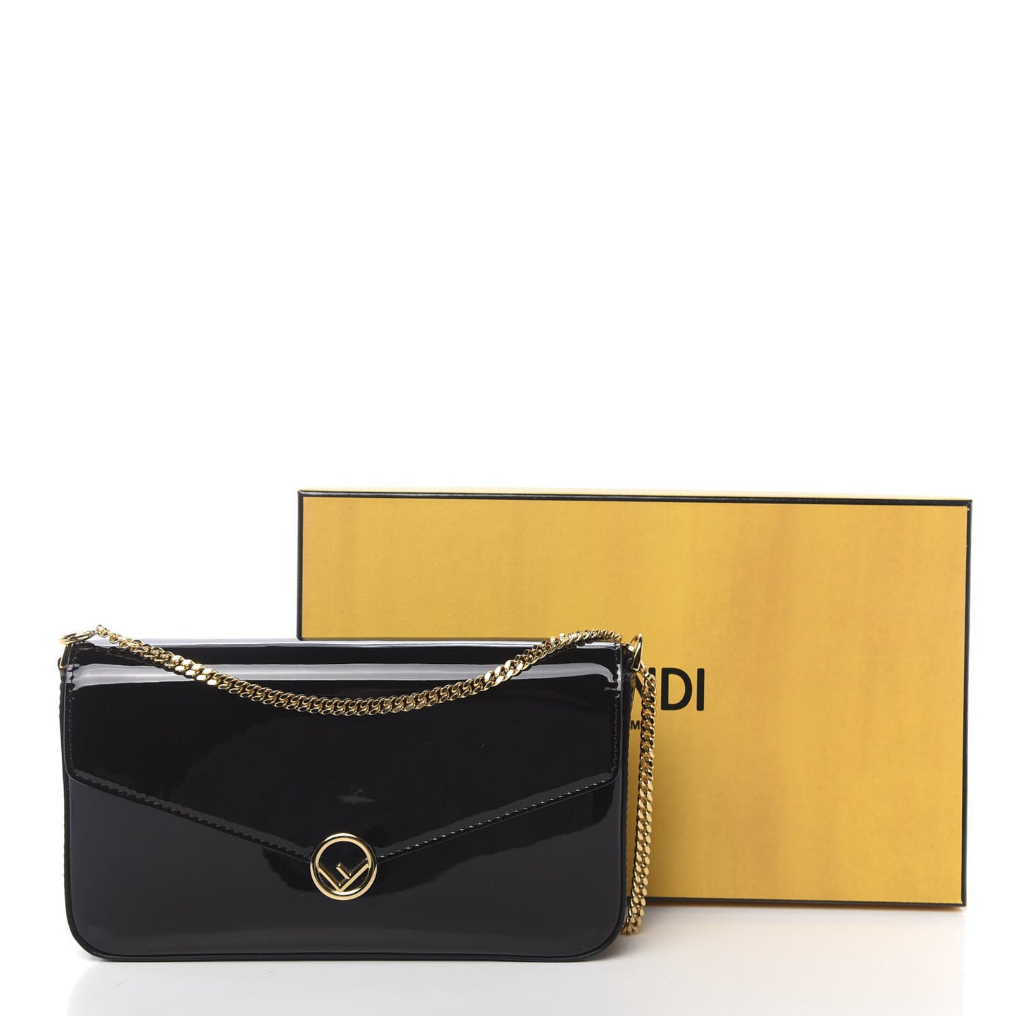 Vitello Vernice Mou F is Fendi Envelope Wallet on Chain with Pouches Black