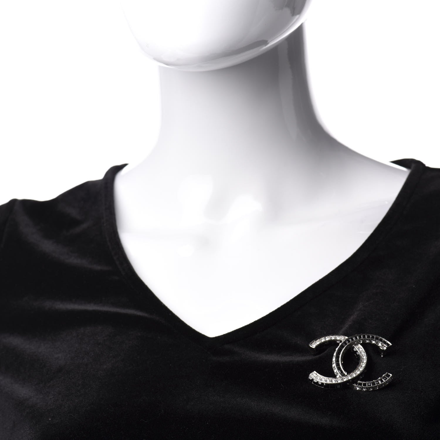 Chanel Baguette Crystal CC Brooch Silver Black 2 of 4