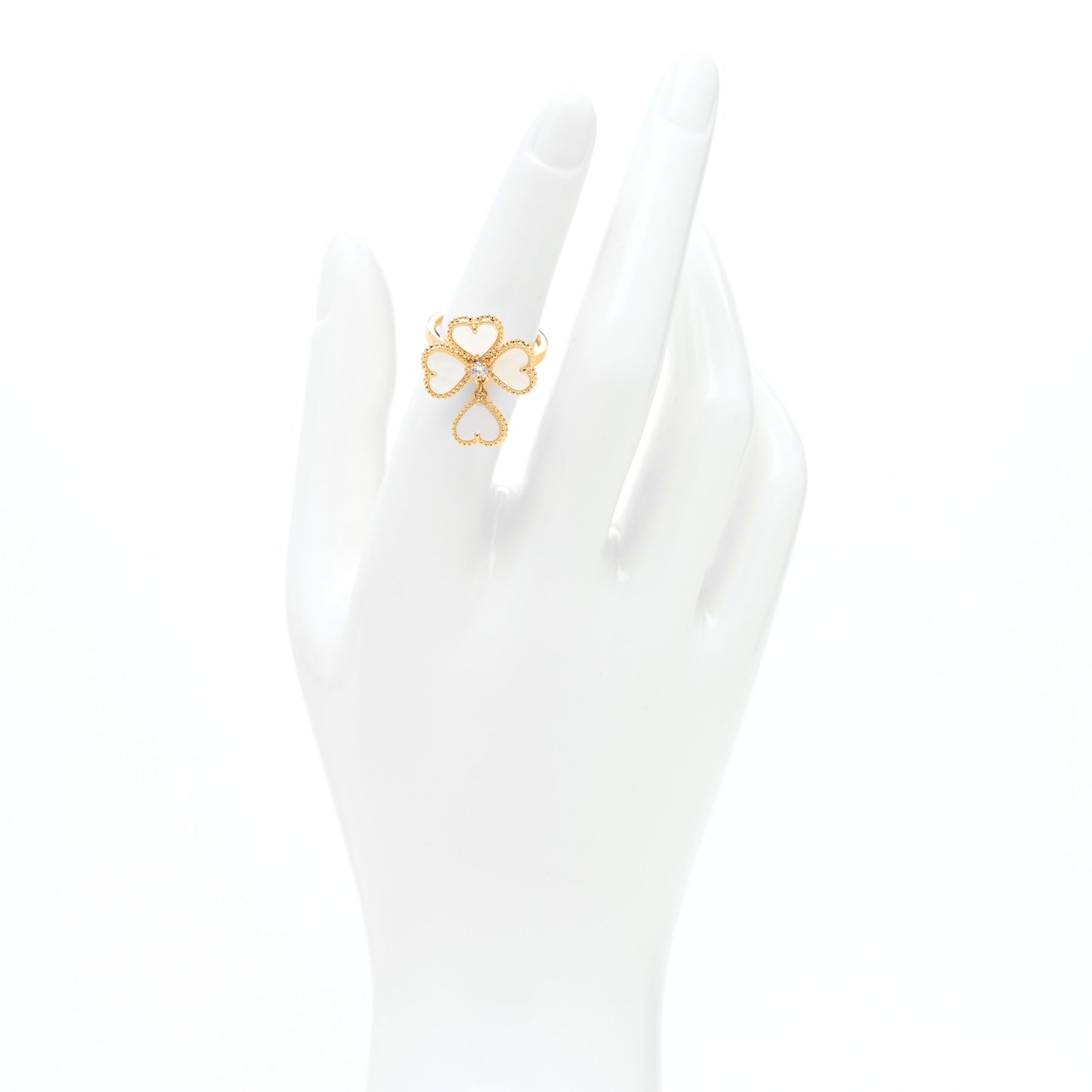 18K Yellow Gold Diamond Mother of Pearl Sweet Alhambra Effeuillage Ring 52 6