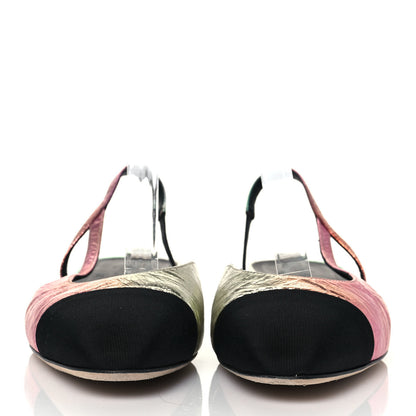 Chanel Laminated Calfskin Grosgrain Cap Toe CC Slingback Flats 40 Multicolor Black 2 of 8