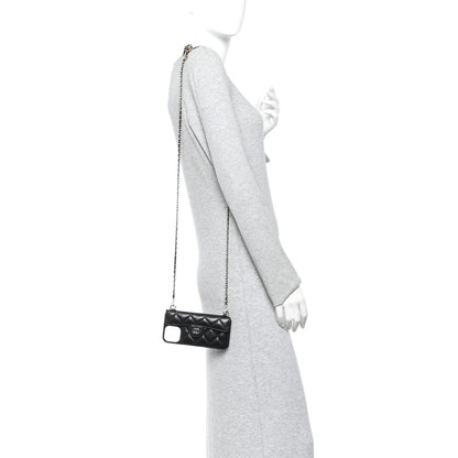 Chanel Caviar Quilted Pearl Crush iPhone XII Pro Max Holder With Chain Black 2 of 9