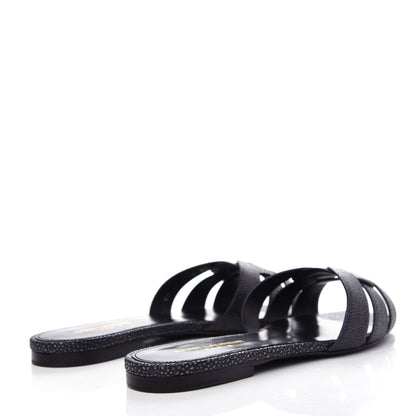Saint Laurent Calfskin Galuchat Embossed Tribute 05 Slide Sandals 39 Dark Grey 4 of 11