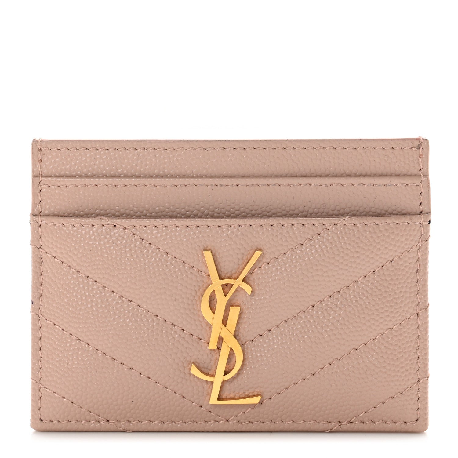 Saint Laurent Grain De Poudre Matelasse Chevron Monogram Credit Card Case Nude Powder 1 of 8