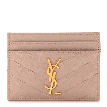 Saint Laurent Grain De Poudre Matelasse Chevron Monogram Credit Card Case Nude Powder 1 of 8