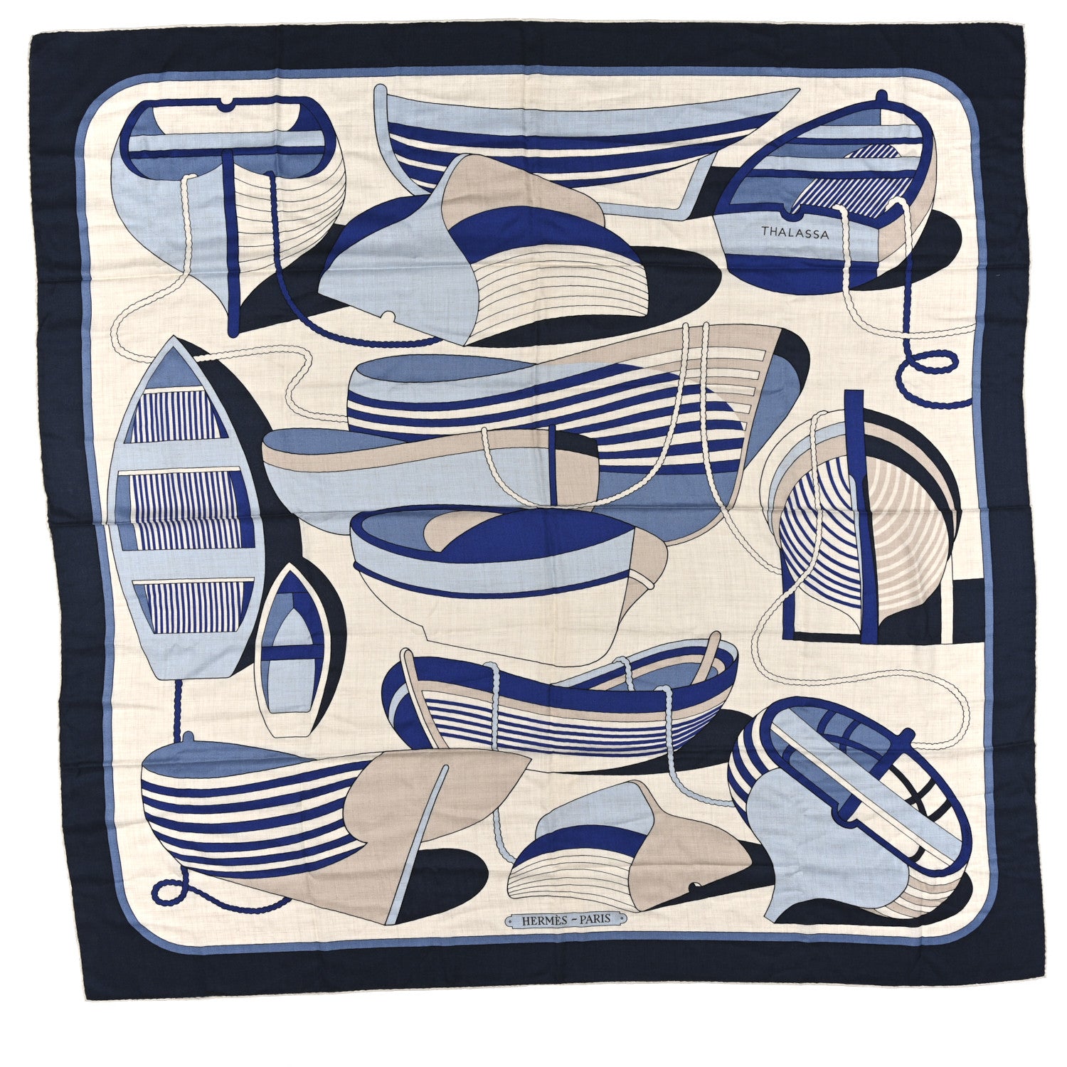 Hermes Cashmere Silk Thalassa Shawl 140 Marine Naturel Ciel 1 of 5