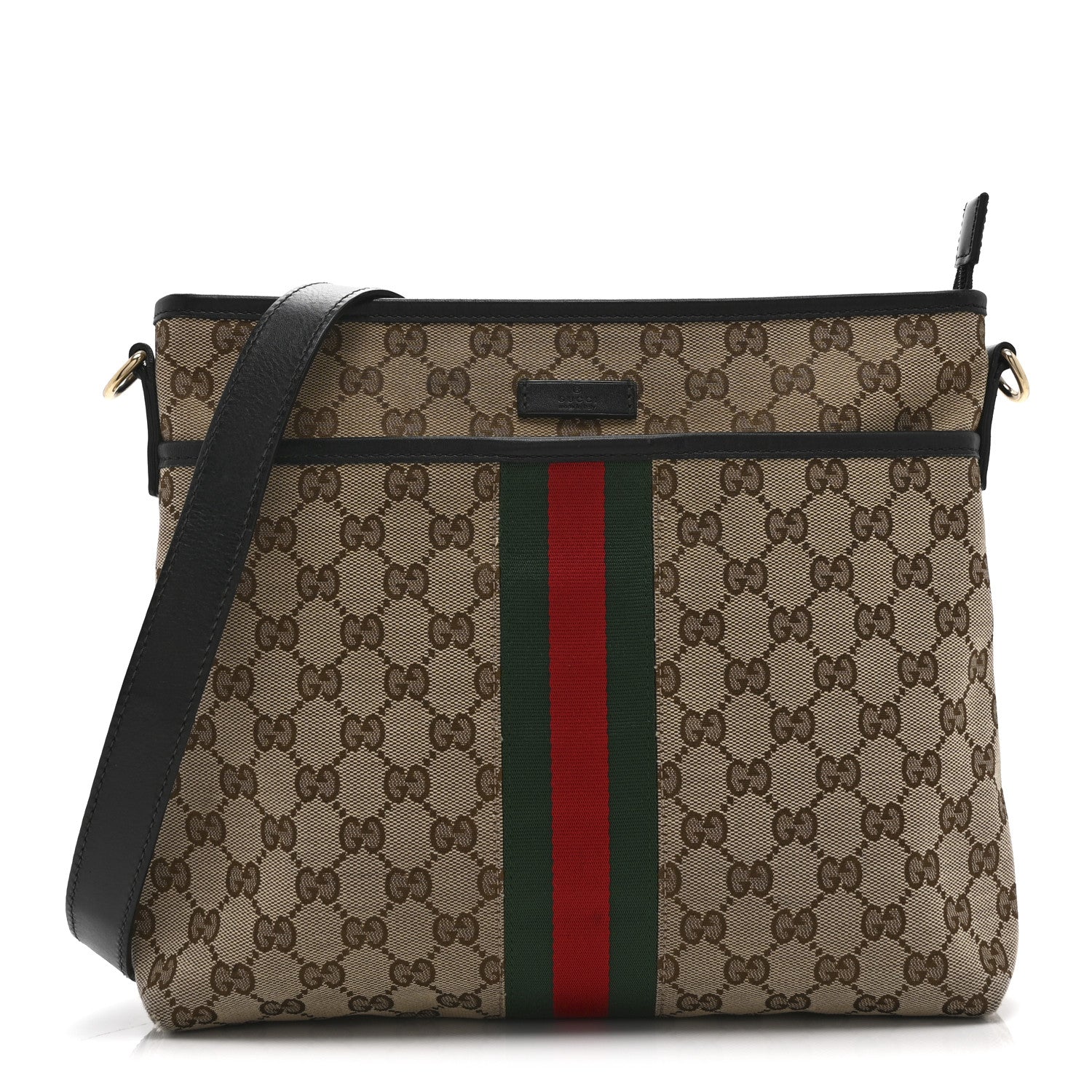 Gucci GG Monogram Web Flat Messenger Bag Black 1 of 11