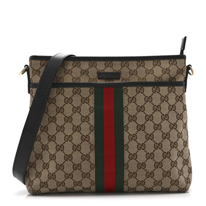 Gucci GG Monogram Web Flat Messenger Bag Black 1 of 11