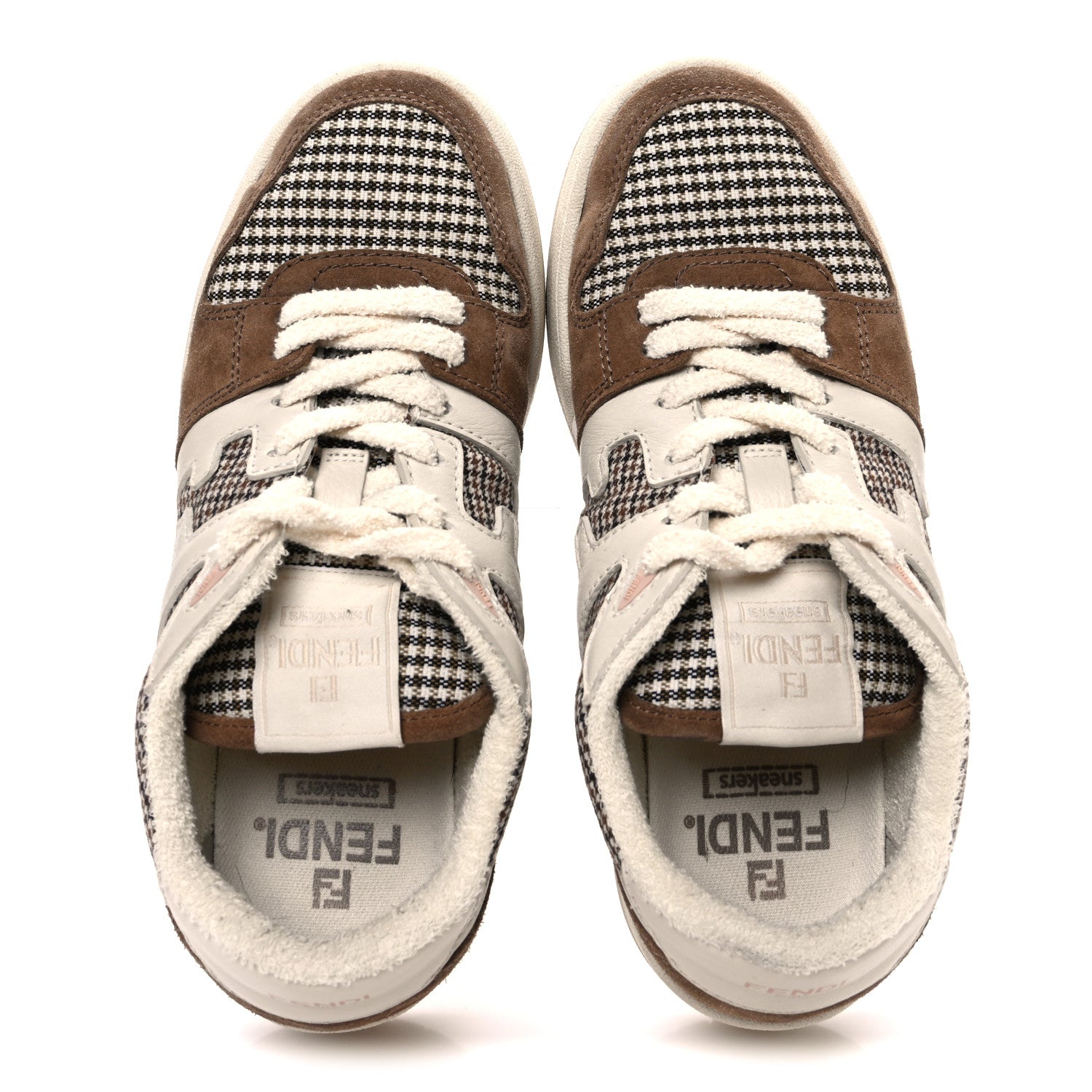 Fendi Calfskin Suede Houndstooth Fendi Match Low Top Sneakers 37 Cream Brown 2 of 11