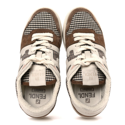 Fendi Calfskin Suede Houndstooth Fendi Match Low Top Sneakers 37 Cream Brown 2 of 11